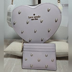 Kate Spade Love Shack Lilac Moon w/Pearls Heart Shape Crossbody and Card Wallet